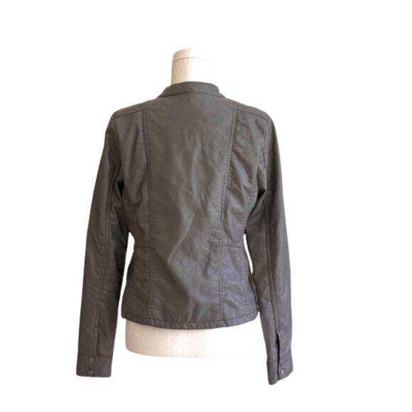 Jou Jou Gray Faux Leather Detachable Hood Fitted Pockets Moto Jacket Coat Medium - Picture 8 of 14